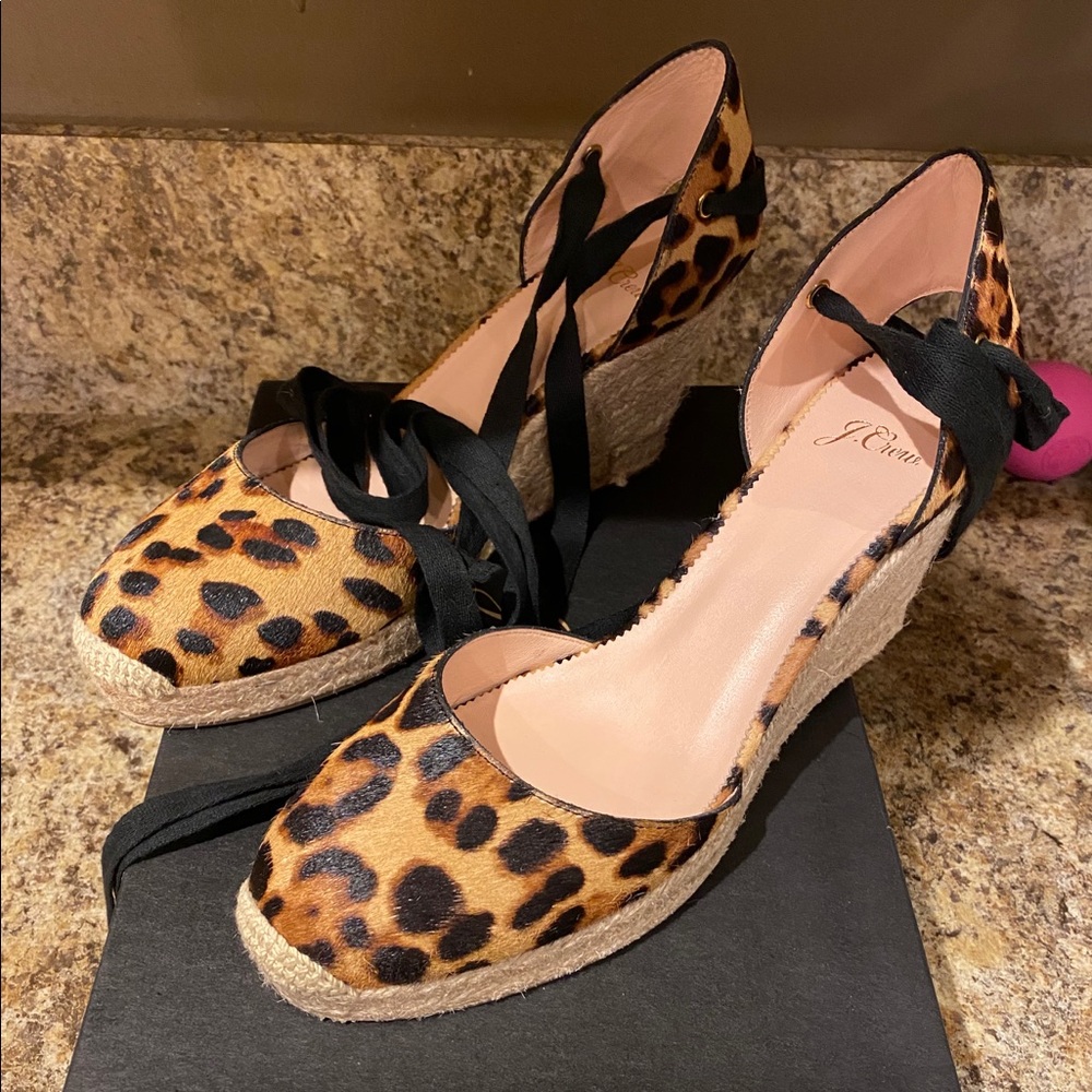 J Crew calf hair espadrille wedge